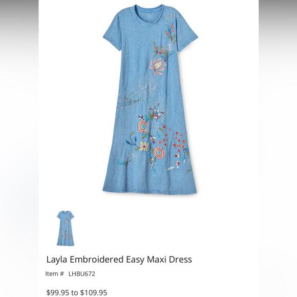 Catie Floral 100% Cotton Layla Embroidered Easy Maxi Dress Plus Size 3X 22 24 - Picture 4 of 4